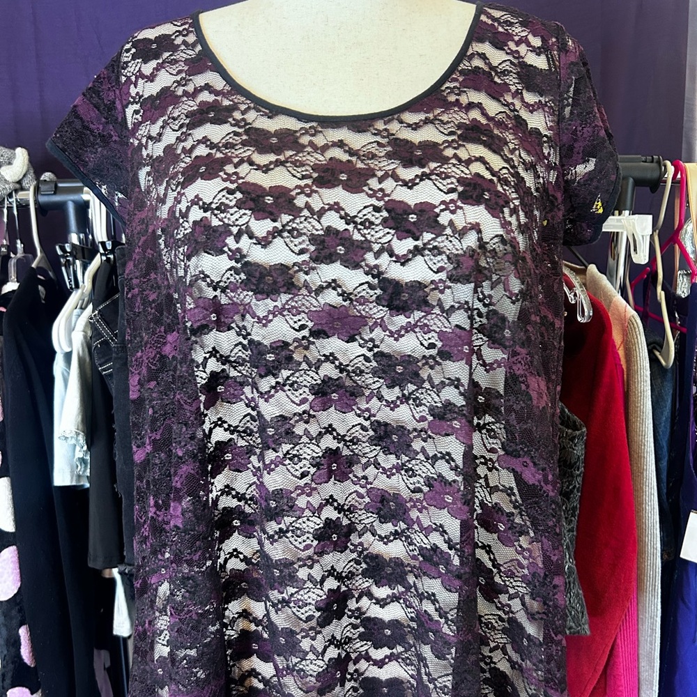 Purple mesh lace blouse